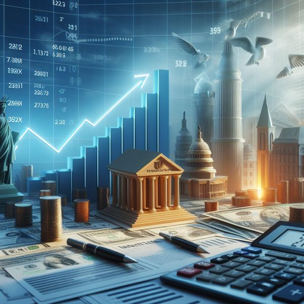 Federal Income Tax Changes 2024 illustrated with financial symbols, government buildings, and an upward graph