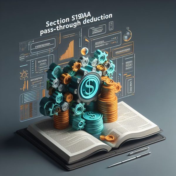 Section 199A Pass-Through Deduction illustrated with financial symbols and charts